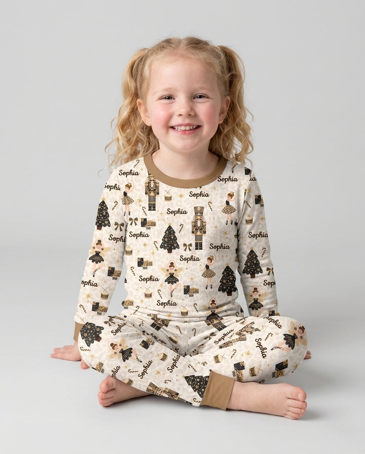 Custom Name Leopard Nutcracker Era Bamboo Two Piece Long Sleeve Pajama Set