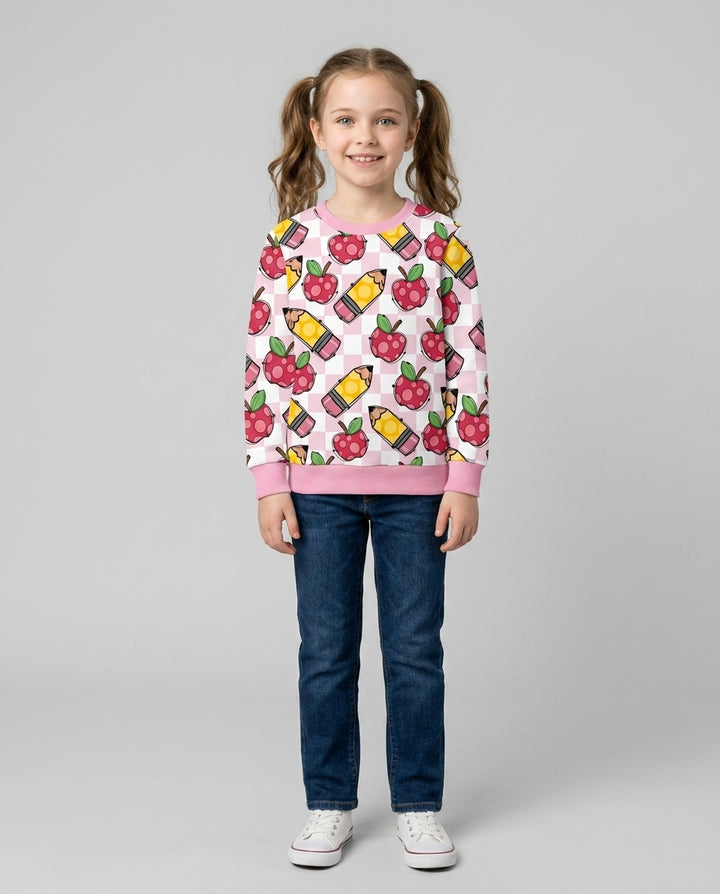 Checkered Apple Scribbles Bamboo Crewneck Sweatshirt