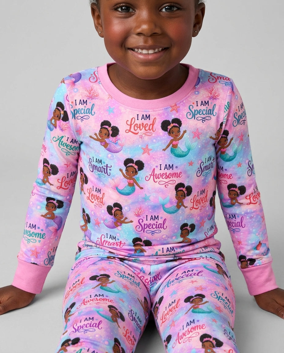 Black Mermaid I Am Strong Bamboo Two Piece Long Sleeve Pajama Set