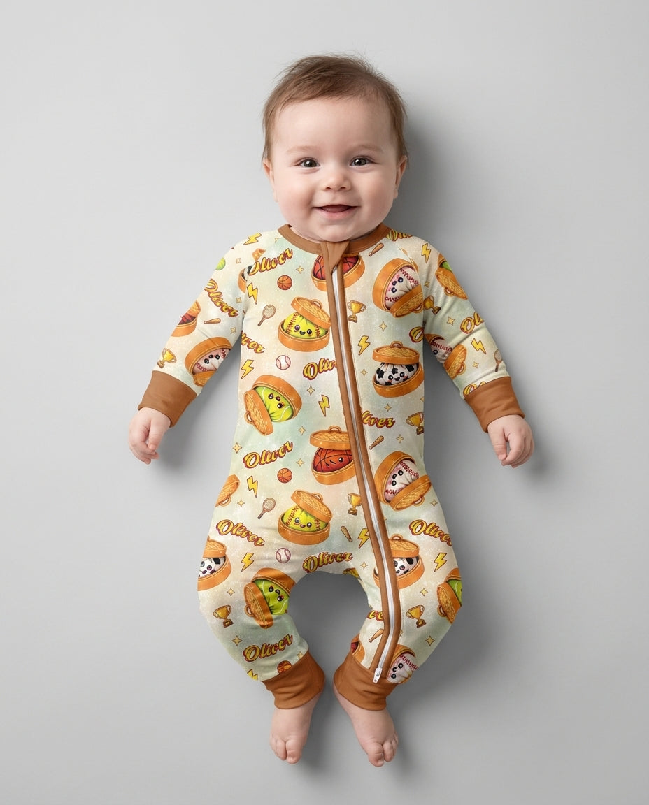 Custom Name Sports Dumpling Bamboo Convertible Zippy