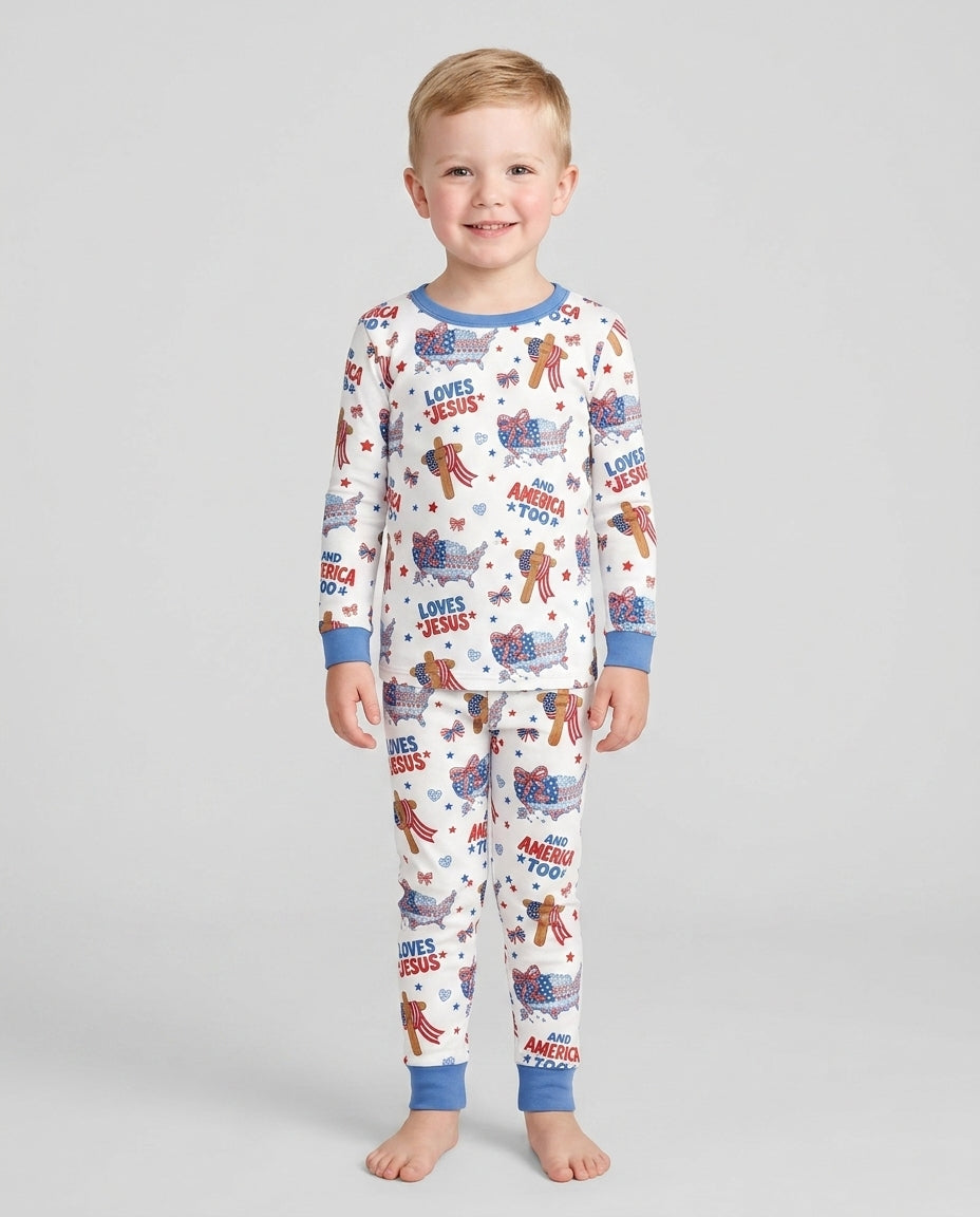 Loves Jesus And America Too Bamboo Two Piece Long Sleeve Pajama Set
