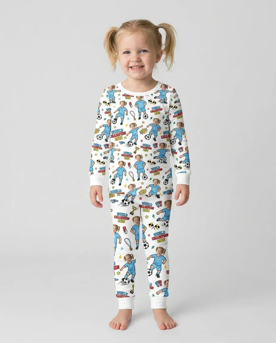 Custom Photo World Champion 2026 Family Matching Bamboo Two Piece Long Sleeve Pajama Set