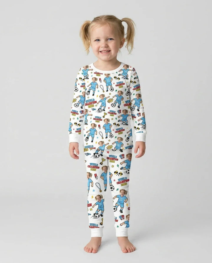 Custom Photo World Champion 2026 Family Matching Bamboo Two Piece Long Sleeve Pajama Set