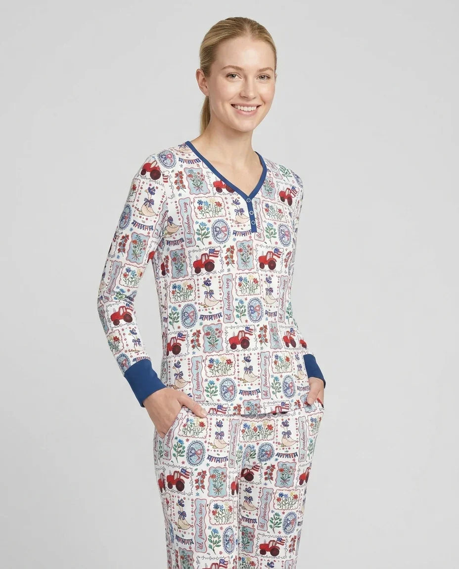 Pijama de mujer de bambú a juego para la familia de gansos tontos patrióticos de EE. UU.