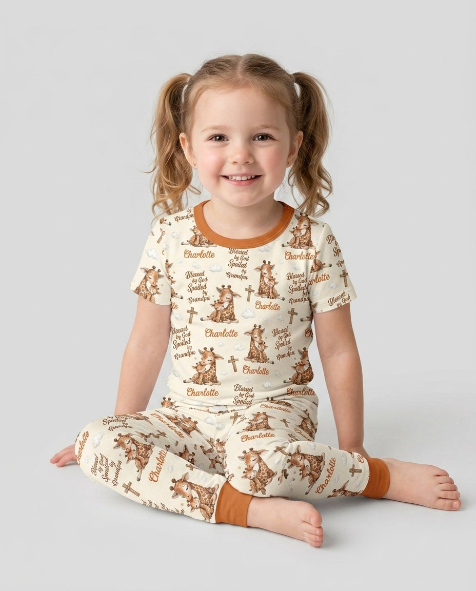 Custom Name Blessed By God Spoiled By Grandma Bamboo Two Piece Short Sleeve Pajama Set