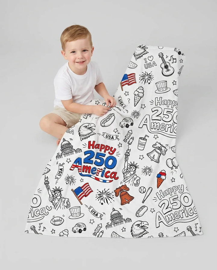 All Colorable Happy 250 America I love USA Bamboo Blanket