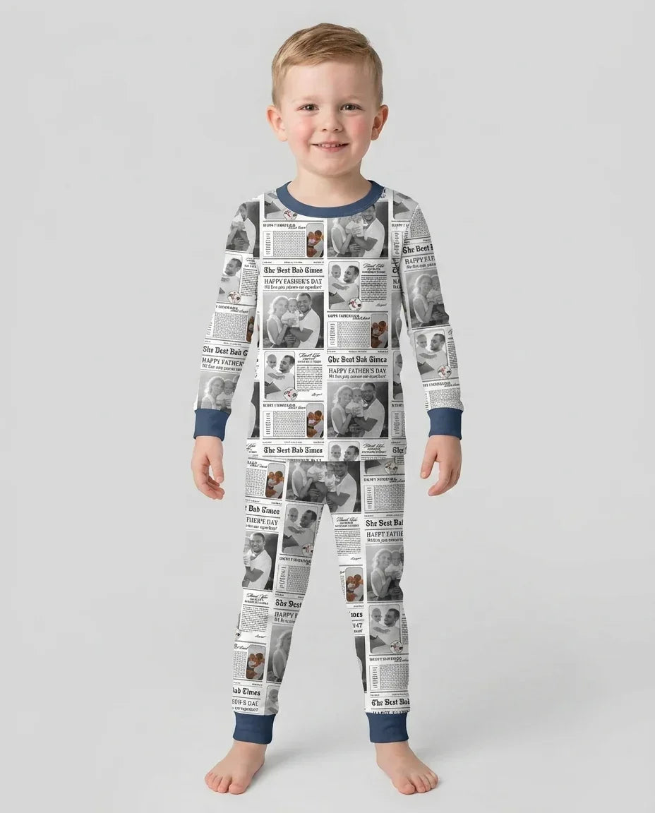 Custom Photo The Best Dad Times Bamboo Two Piece Long Sleeve Pajama Set