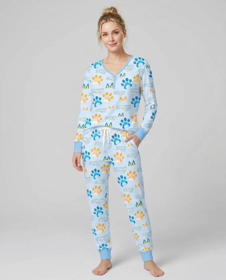 Custom Name Favourite Blue Dog Family Matching Bamboo Women Pajama Set