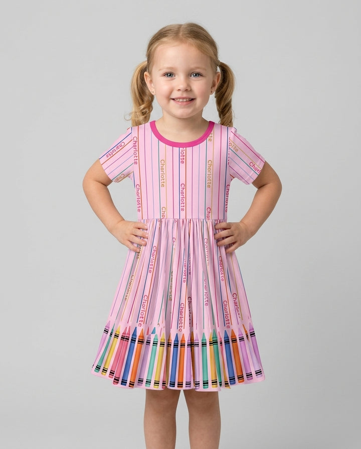 Custom Name Crayon Lines Bamboo Twirl Dress