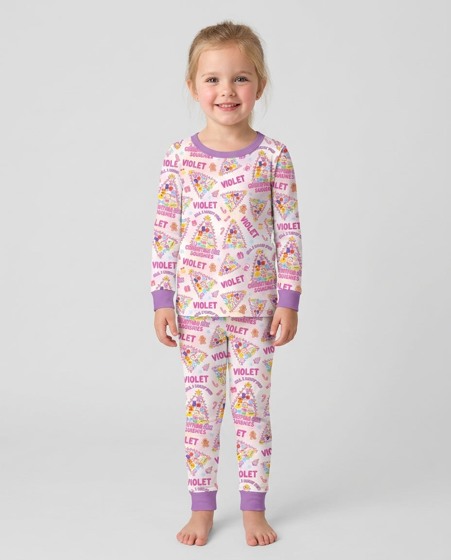 Custom Name All I Want For Christmas Are Squishies Bamboo Two Piece Long Sleeve Pajama Set