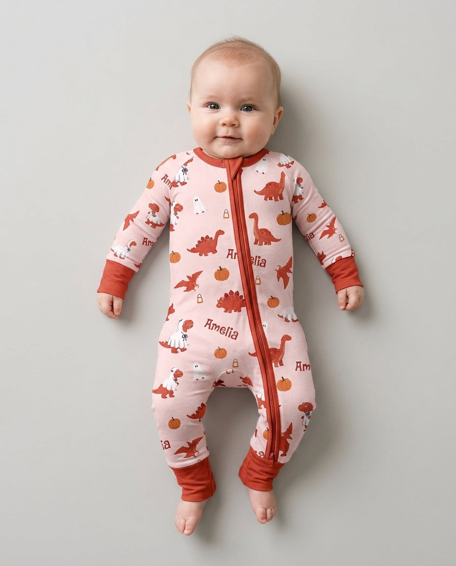 Custom Name Spooky Dinosaur Halloween - Personalized Bamboo Convertible Zippy