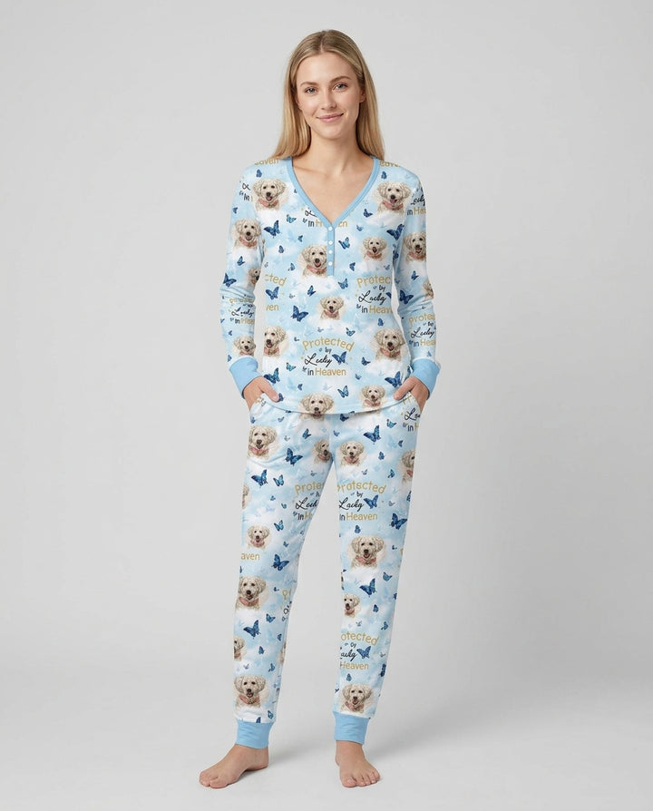 Custom Pet Photo Protected By Heaven Family Bamboo Women Pajama Set