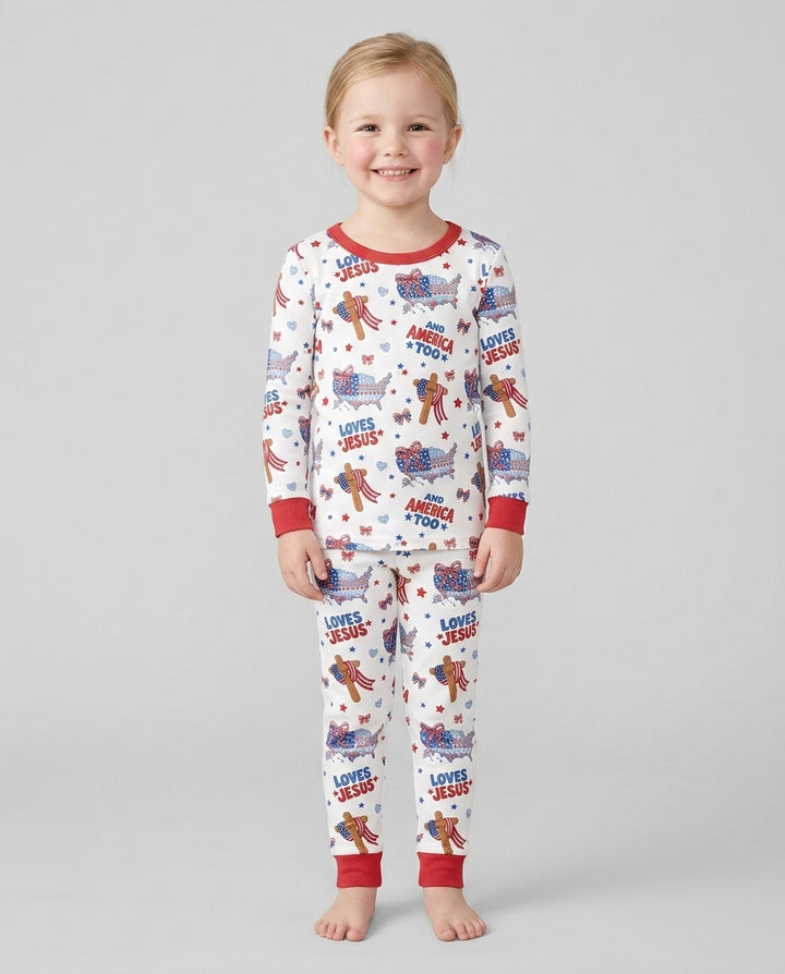 Loves Jesus And America Too Bamboo Two Piece Long Sleeve Pajama Set
