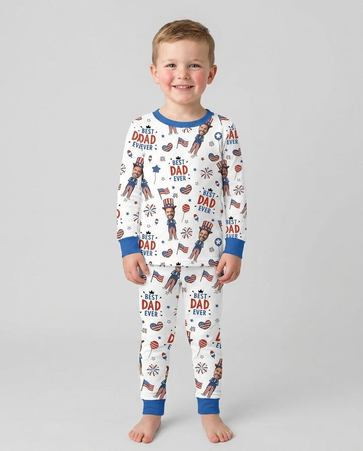 Custom Photo Best Patriotic Family Ever Bamboo Two Piece Long Sleeve Pajama Set