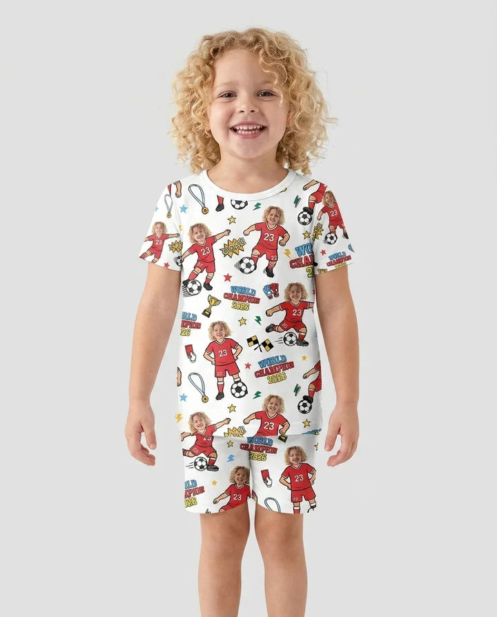 Pijama de bambú de dos piezas de manga corta con pantalón corto, plantilla personalizada