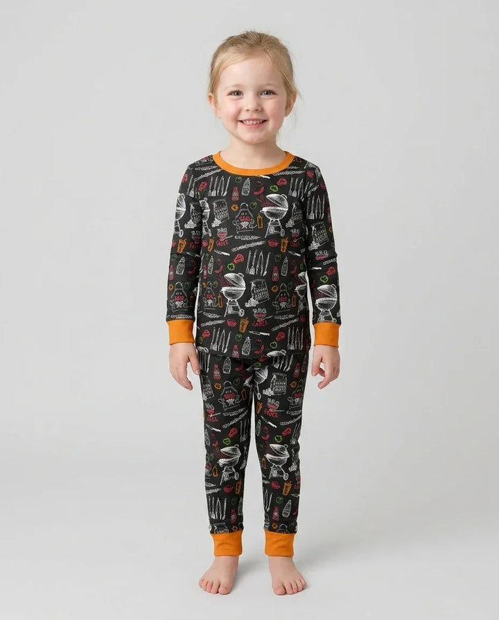Backyard BBQ Party Family Matching Bamboo Two Piece Long Sleeve Pajama Set