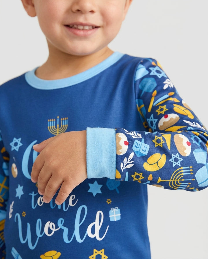 Oy to the World Hanukkah Bamboo Two Piece Long Sleeve Pajama Set