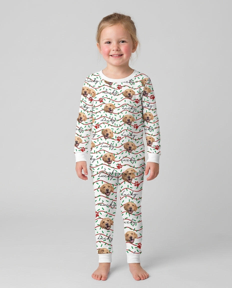 Custom Pet Photo Christmas Sprinkles Bamboo Two Piece Long Sleeve Pajama Set