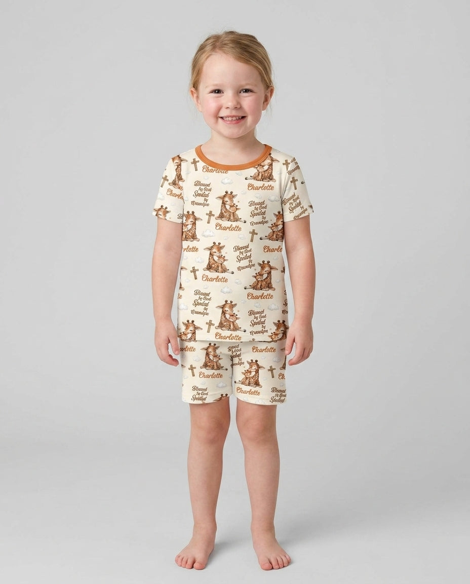 Custom Name Blessed By God Spoiled By Grandma Bamboo Two Piece Short Sleeve Shorts Pajama Set