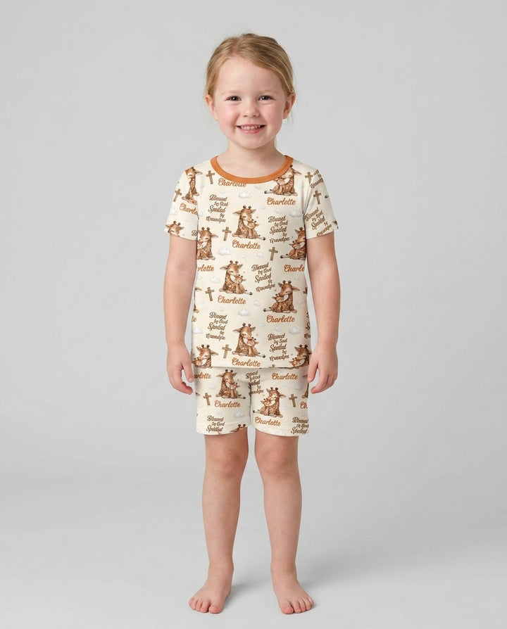 Custom Name Blessed By God Spoiled By Grandma Bamboo Two Piece Short Sleeve Shorts Pajama Set