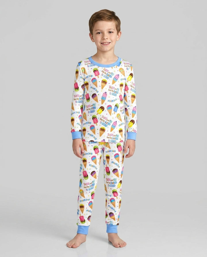 Jesus Summer Ice Cream Taste and See That The Lord Is Good Bamboo Two Piece Long Sleeve Pajama Set