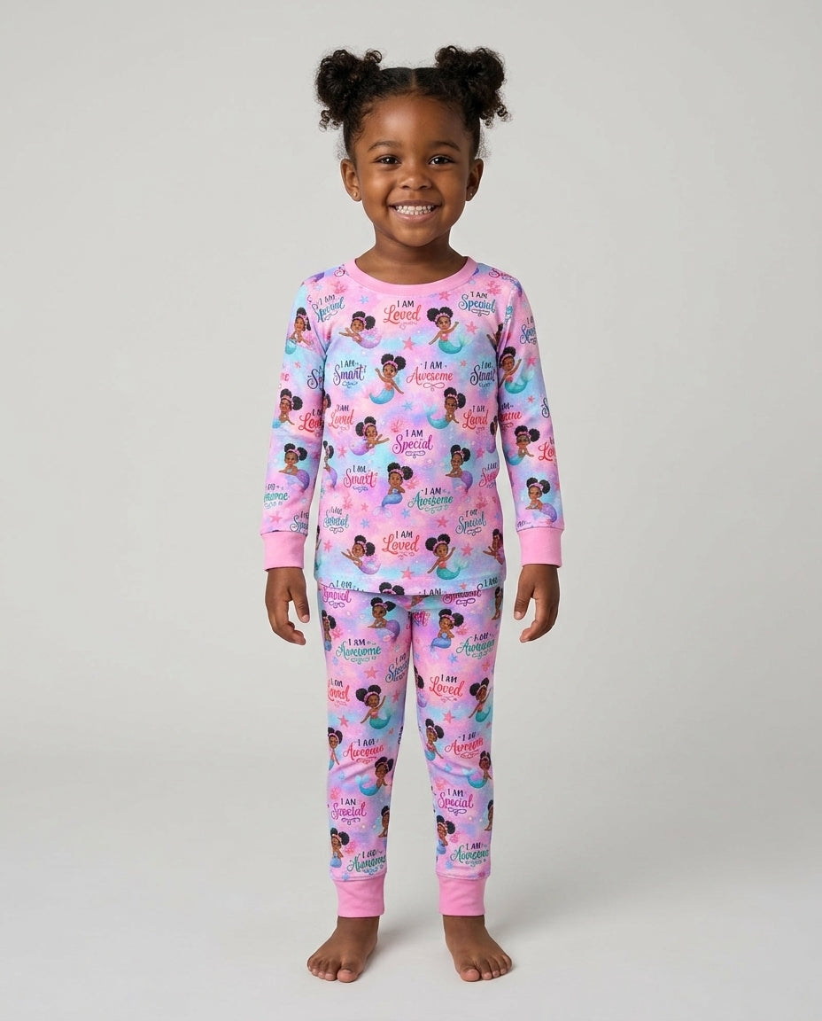 Black Mermaid I Am Strong Bamboo Two Piece Long Sleeve Pajama Set