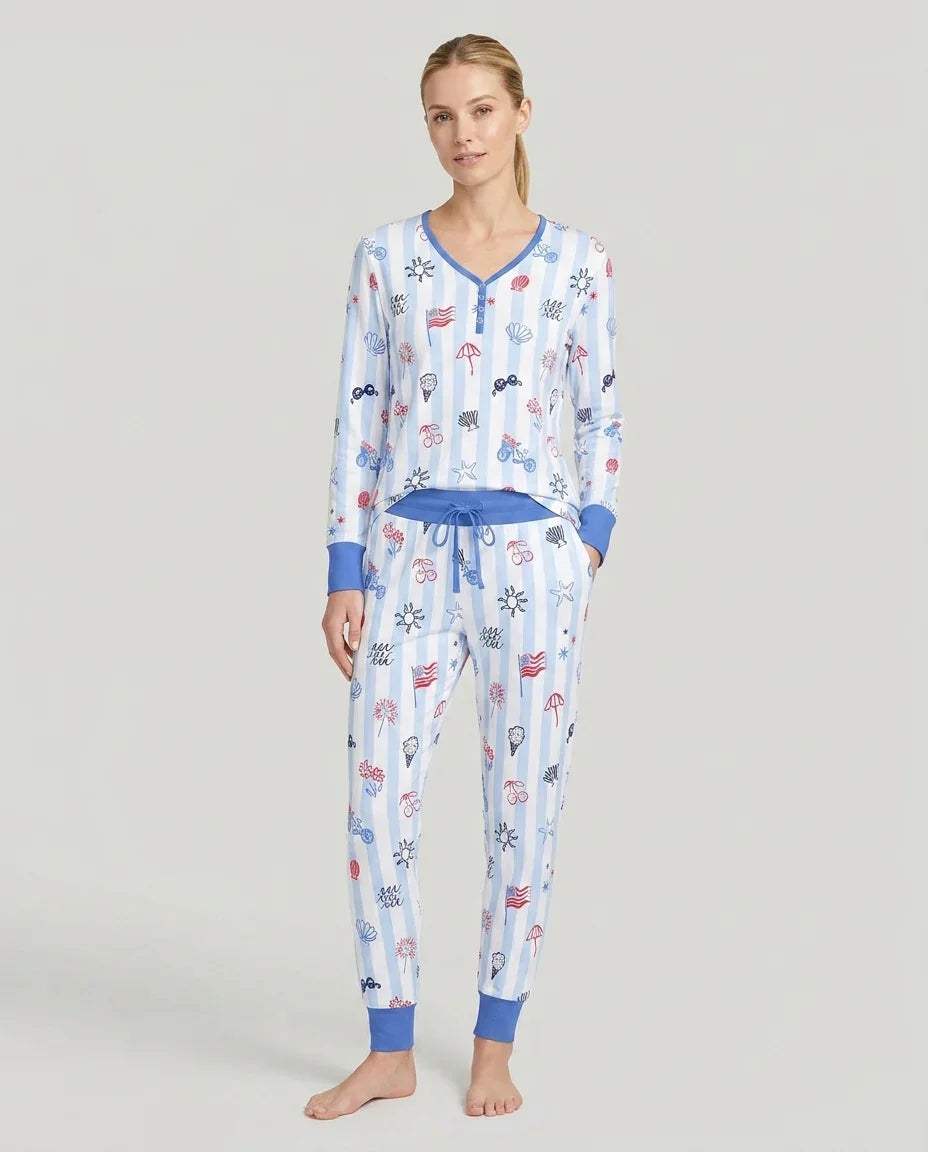 Rot, Weiß & Beachy Familie passender Pyjama-Set aus Bambus für Damen