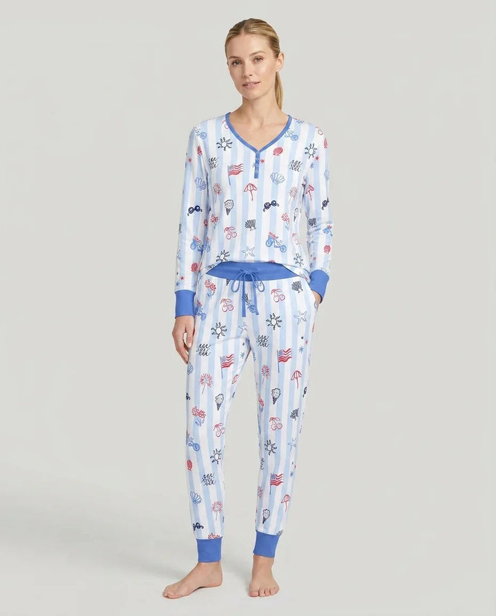 Rot, Weiß & Beachy Familie passender Pyjama-Set aus Bambus für Damen