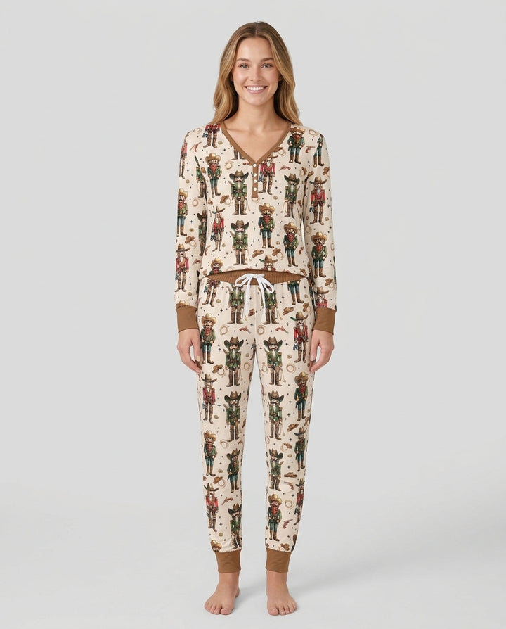 Western Christmas Cowboy Nutcracker Bamboo Women Pajama Set