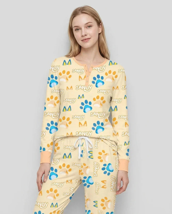 Custom Name Favourite Blue Dog Family Matching Bamboo Women Pajama Set