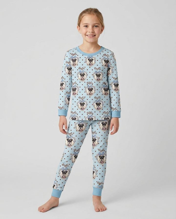 Custom Pet Photo Sweetheart Cameo Bamboo Two Piece Long Sleeve Pajama Set