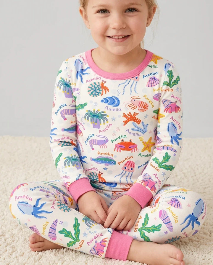 Tide Pool Pals Custom Name Bamboo Two Piece Long Sleeve Pajama Set
