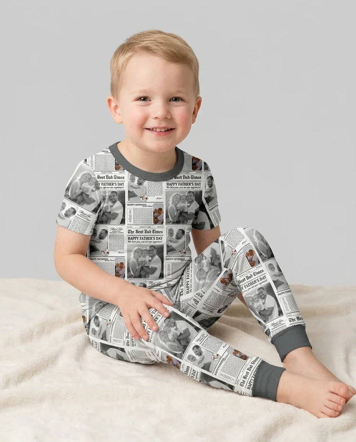 Custom Photo The Best Dad Times Bamboo Two Piece Short Sleeve Pajama Set
