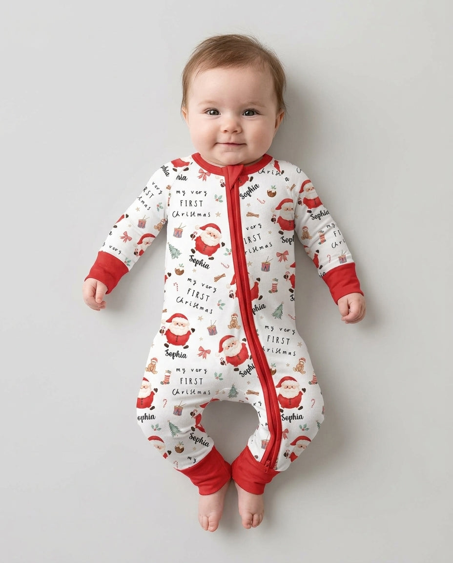 Custom Name My Very First Christmas Santa  Bamboo Convertible Zippy