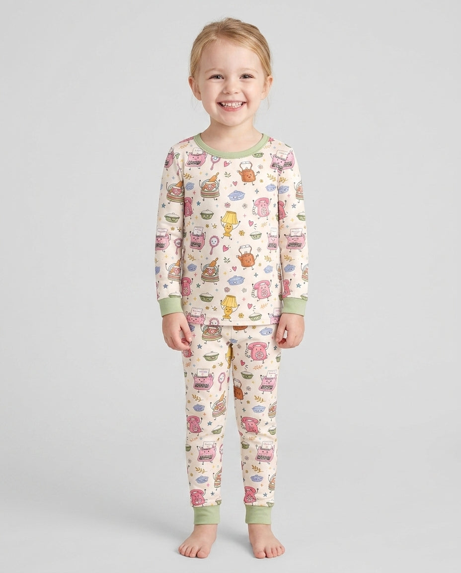 Retro Chasing Toy Bamboo Two Piece Long Sleeve Pajama Set