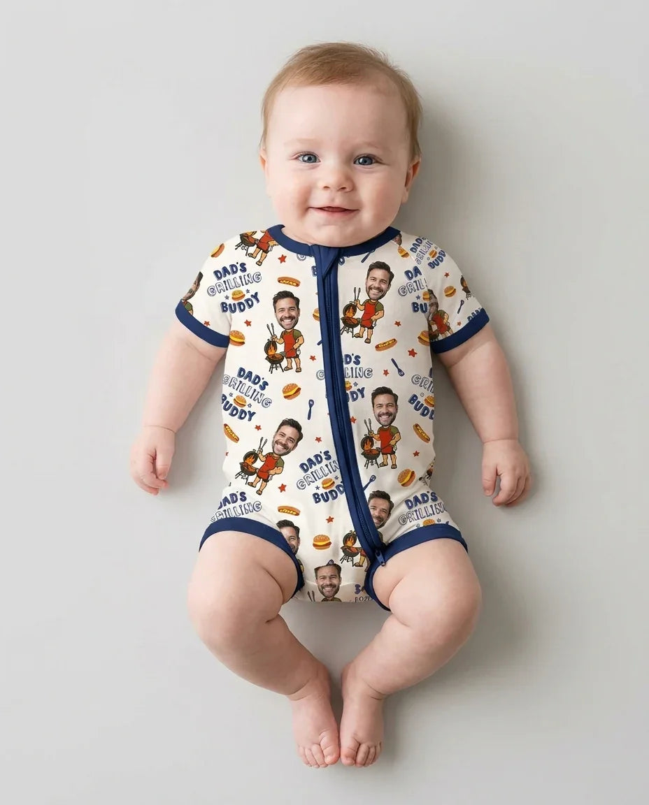 Custom Photo Dad's Grilling Buddy Family Matching Bamboo Shorty Zippy