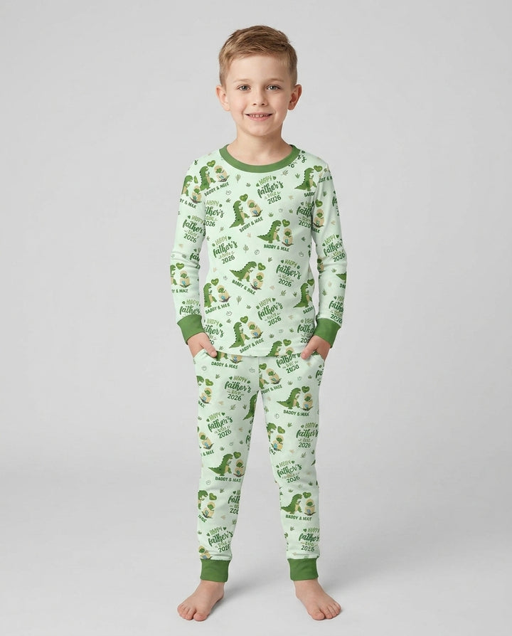 Custom Name Fathers Day 2026 Bamboo Two Piece Long Sleeve Pajama Set
