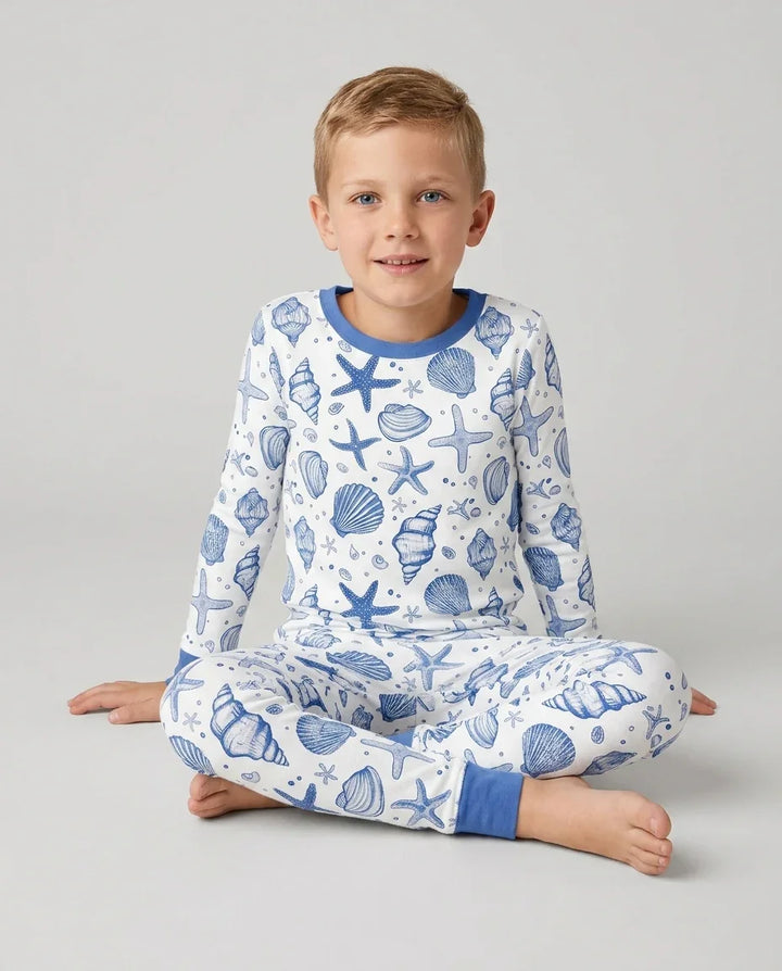 Conjunto de pijama de dos piezas de bambú de manga larga para toda la familia "Coastal Charm"