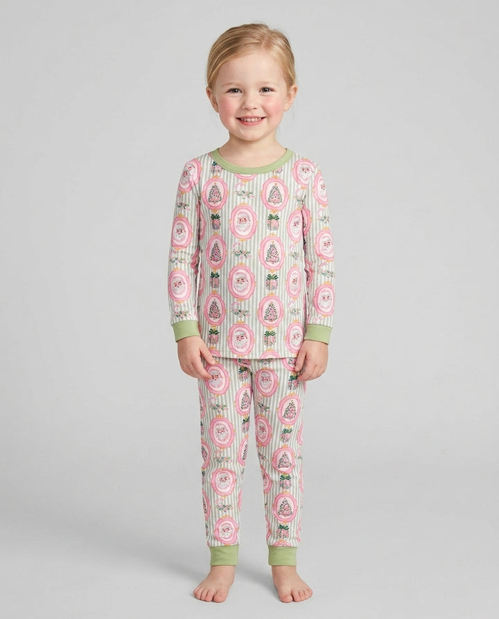 Pink Vintage Christmas Bamboo Two Piece Long Sleeve Pajama Set