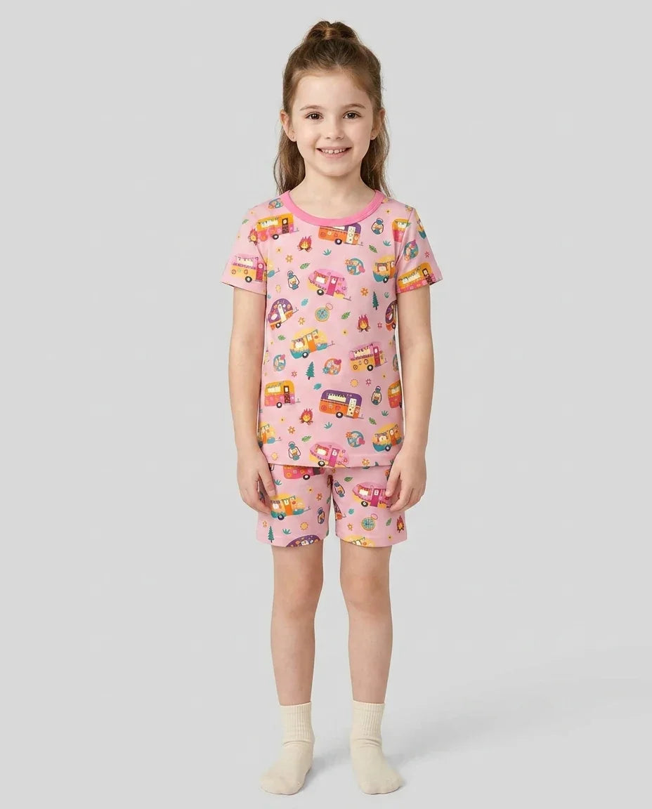 Happy Little Camper Bamboo Two Piece Short Sleeve Shorts Pajama Set