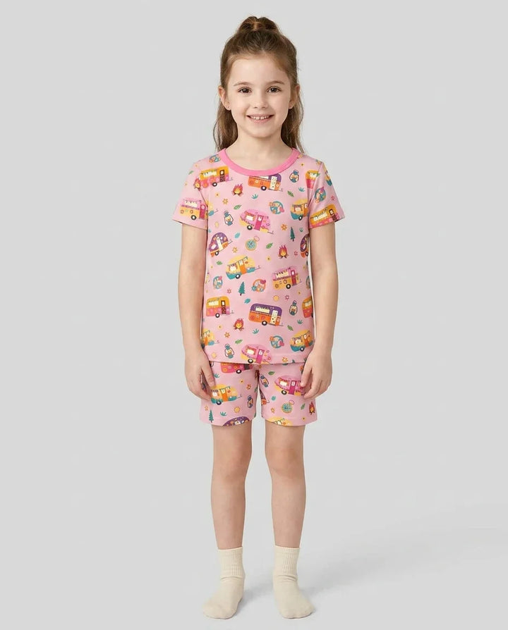 Happy Little Camper Bamboo Two Piece Short Sleeve Shorts Pajama Set