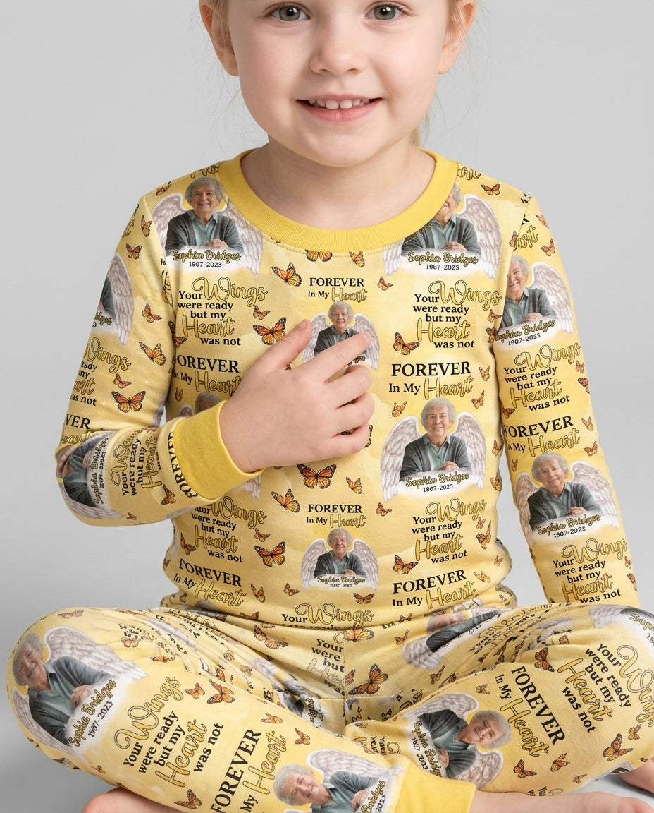Custom Photo Forever In My Heart Family Matching Bamboo Two Piece Long Sleeve Pajama Set