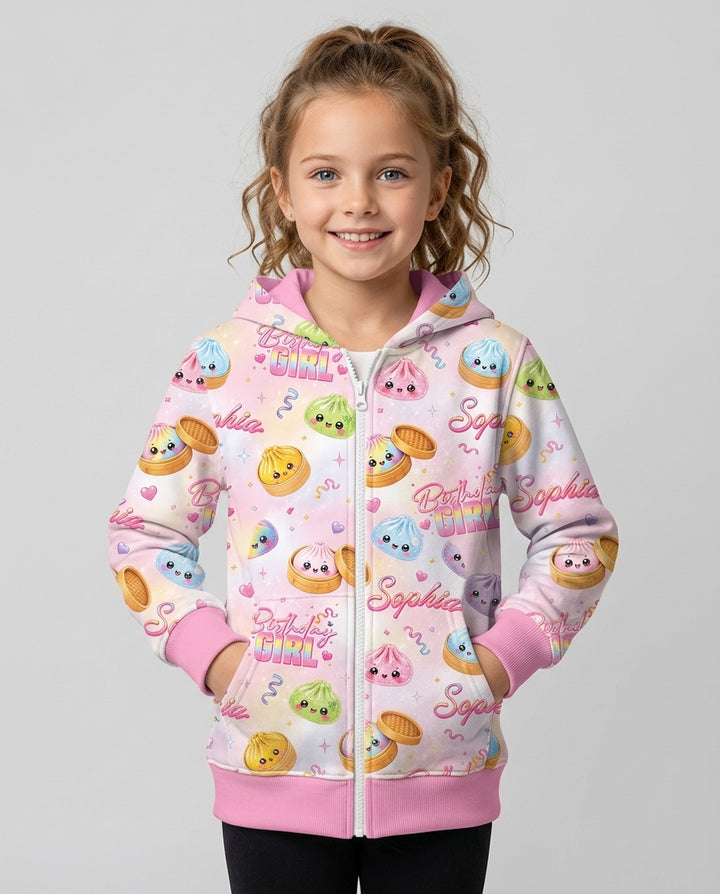Birthday Girl Glitter Dumpling Bamboo Zip Hoodie