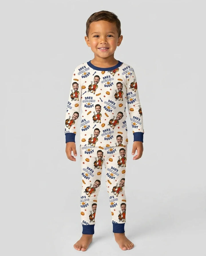 Custom Photo Dad's Grilling Buddy Family Matching Bamboo Two Piece Long Sleeve Pajama Set