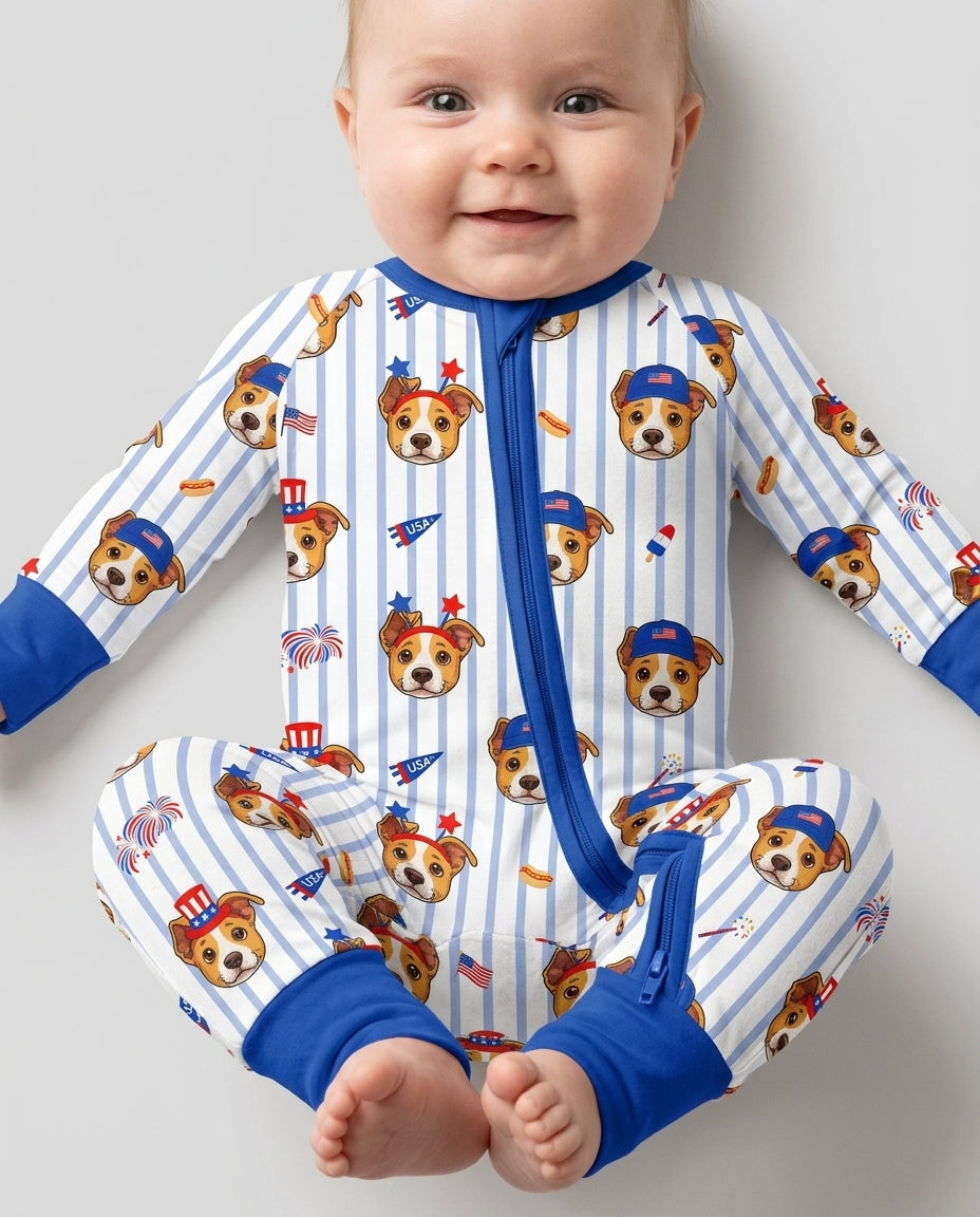 Custom Pet Image 4th of July Family Matching Bamboo Convertible Zippy