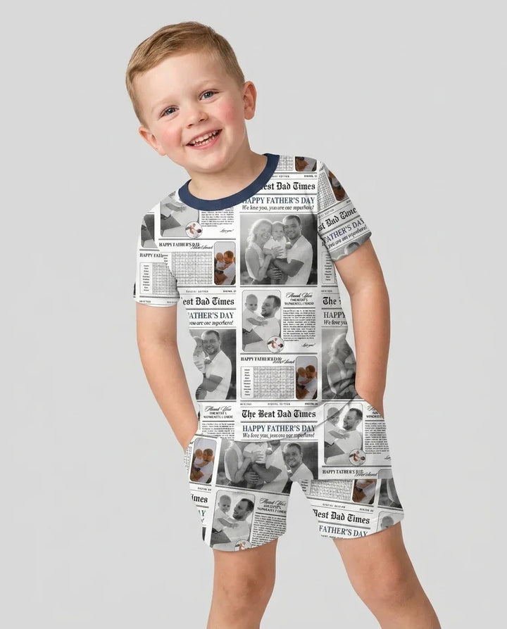 Custom Photo The Best Dad Times Bamboo Two Piece Short Sleeve Shorts Pajama Set
