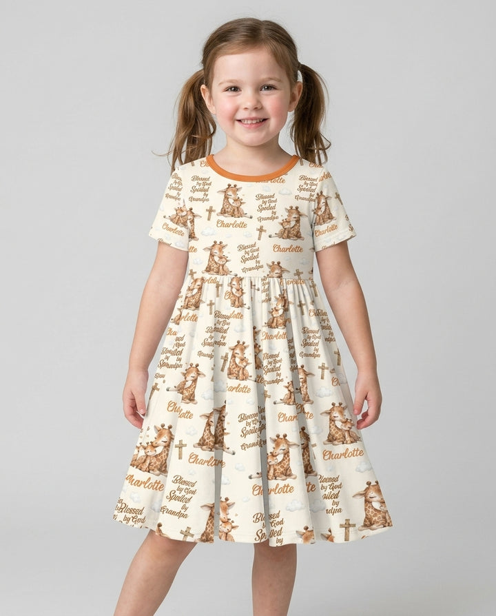 Custom Name Blessed By God Spoiled By Grandma Bamboo Twirl Dress