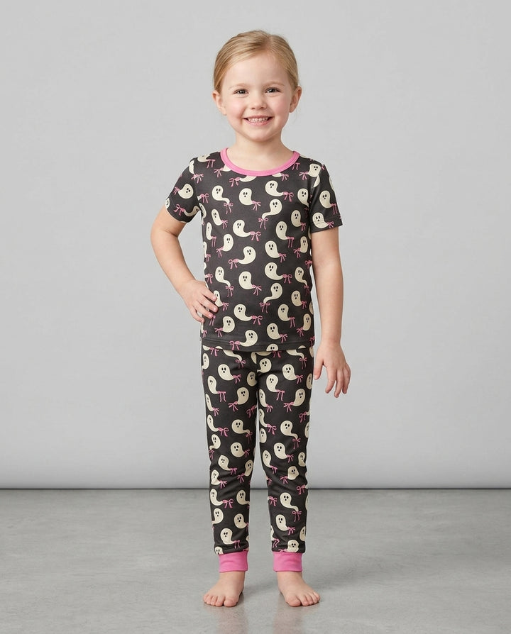 Little Ghosts Bamboo Two Piece Short Sleeve Pajama Set For Haloween