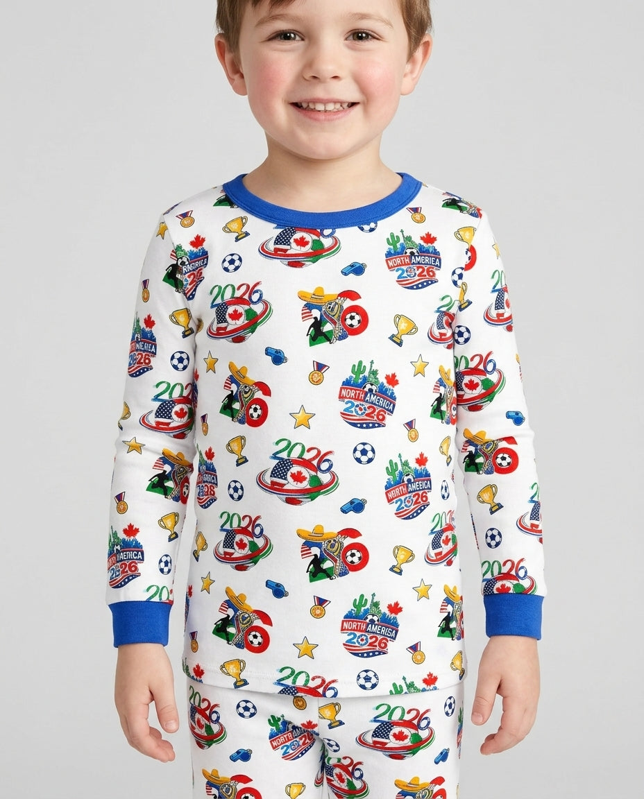 World Soccer North America 2026 Family Matching Bamboo Two Piece Long Sleeve Pajama Set