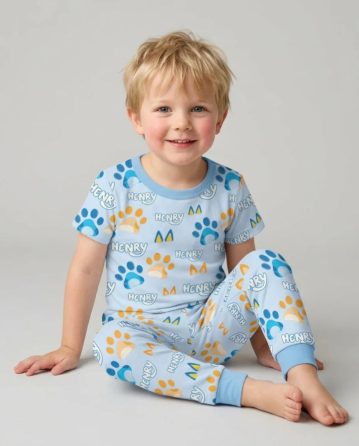 Conjunto de pijama de dos piezas de bambú de manga corta, plantilla personalizada
